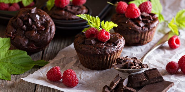 Muffin cioccolato e lamponi